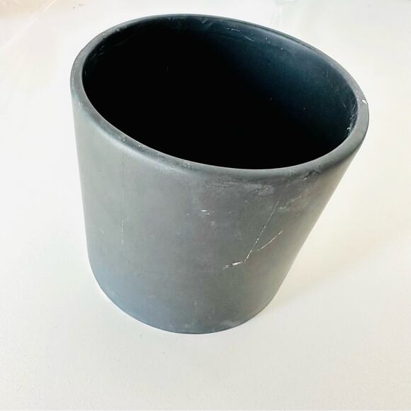 VINTAGE Black Matte Ceramic Plant Pot Decorative Vase Cylinder Circle 4" - Picture 3 of 8